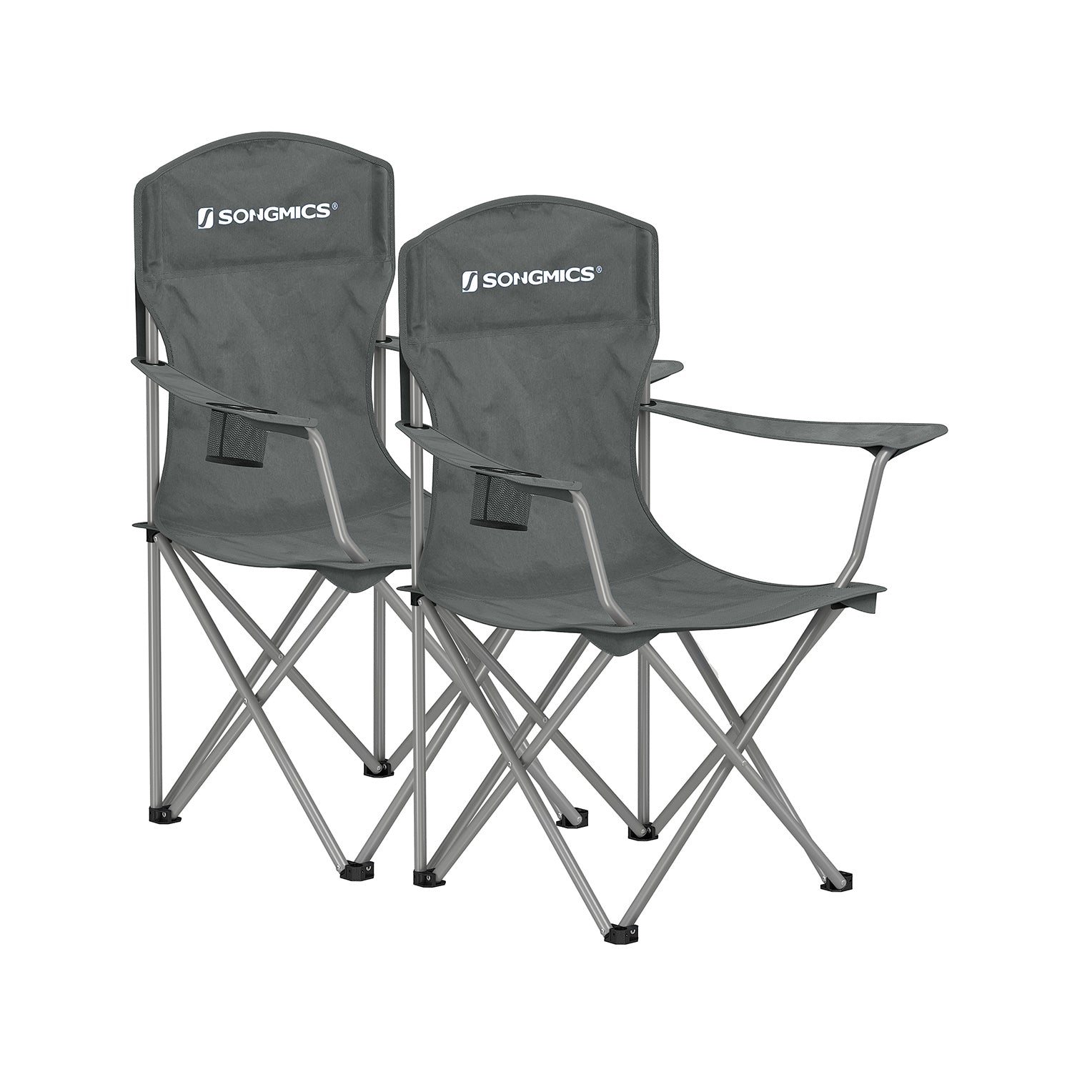 Set of 2 Heavy Duty Folding Camping Chairs – Fabric – Slate Grey – Comfortable with Cup Holder, Max. Capacity 150 kg