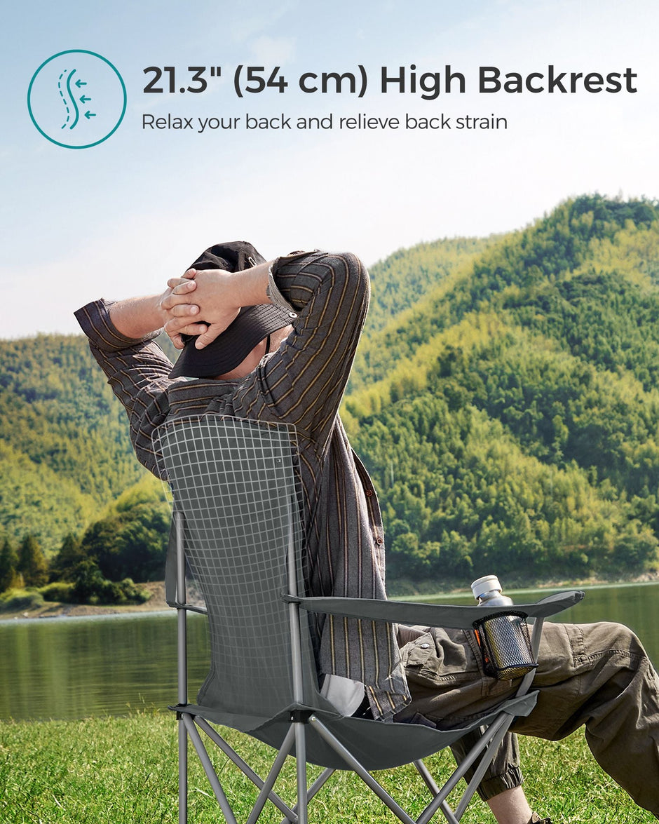 Set of 2 Heavy Duty Folding Camping Chairs – Fabric – Slate Grey – Comfortable with Cup Holder, Max. Capacity 150 kg