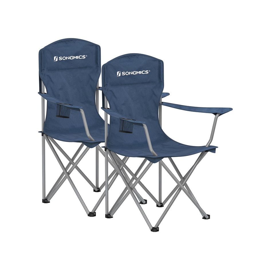 Set of 2 Folding Camping Chairs – Heavy Duty – Twilight Blue – Comfortable with Cup Holder