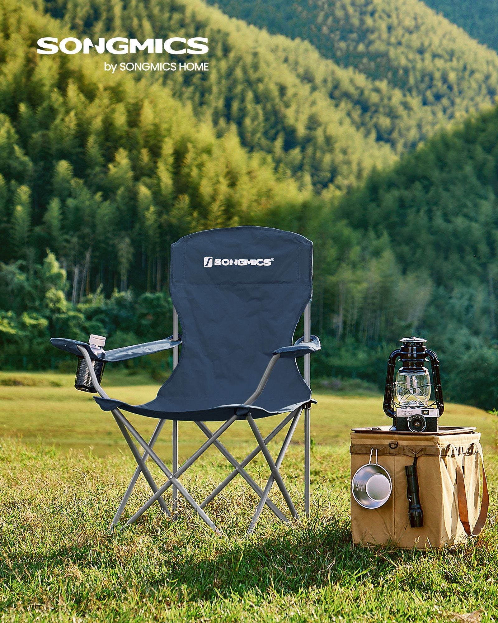 Set of 2 Folding Camping Chairs – Heavy Duty – Twilight Blue – Comfortable with Cup Holder