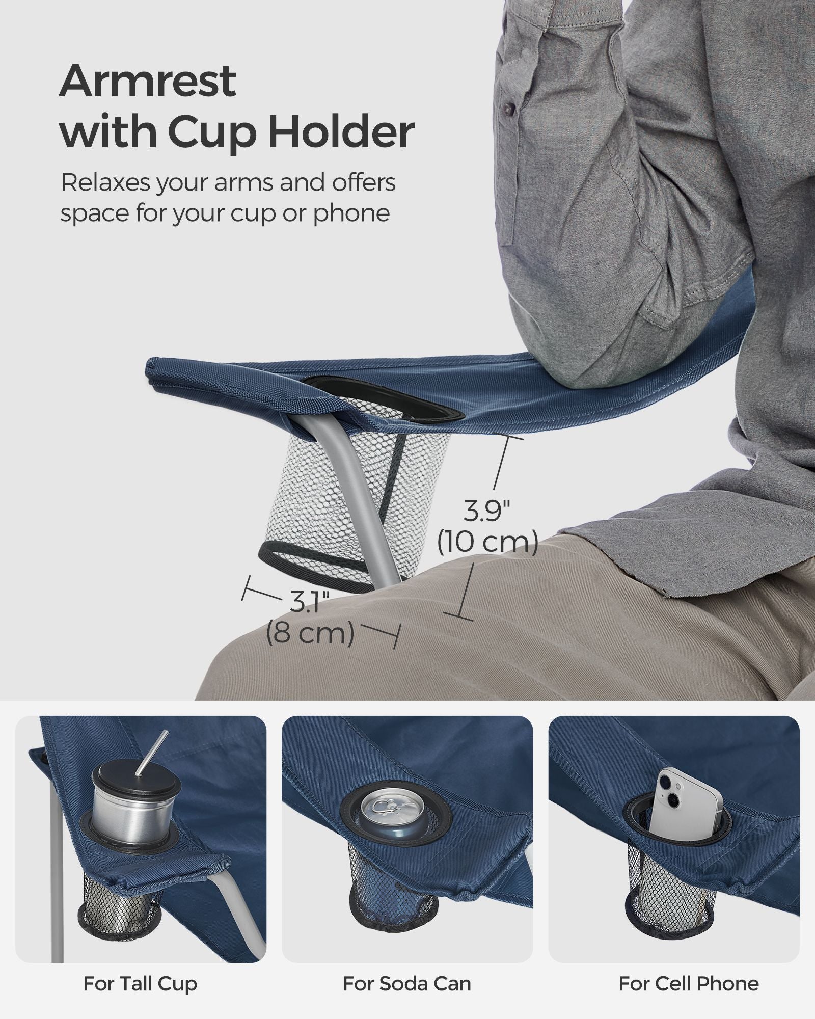 Set of 2 Folding Camping Chairs – Heavy Duty – Twilight Blue – Comfortable with Cup Holder