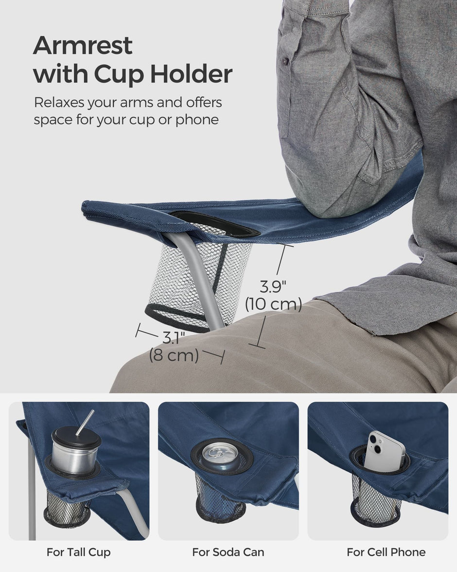 Set of 2 Folding Camping Chairs – Heavy Duty – Twilight Blue – Comfortable with Cup Holder