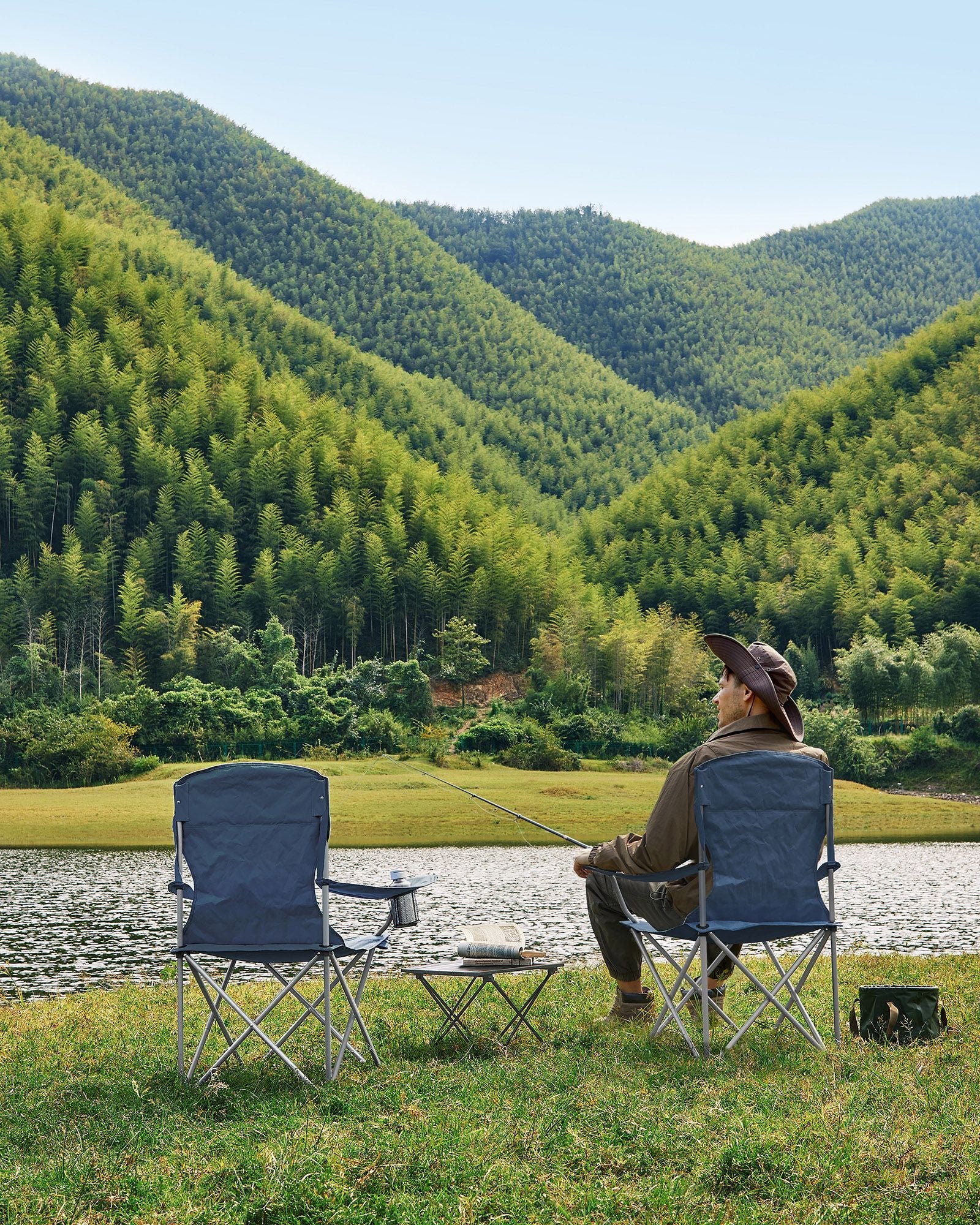 Set of 2 Folding Camping Chairs – Heavy Duty – Twilight Blue – Comfortable with Cup Holder