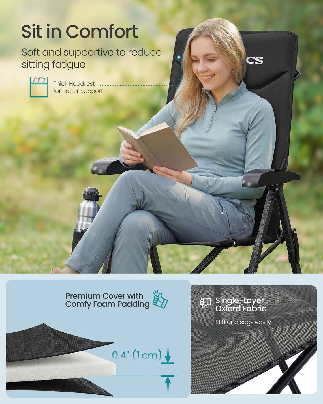 Reclining Camping Chair - 30L - Foam, Plastic, Steel - Padded Seat - Adjustable High Back