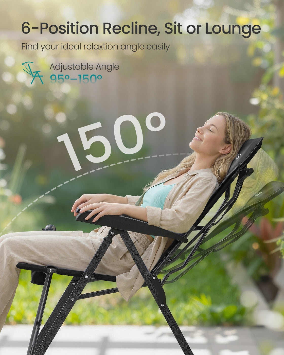 Reclining Camping Chair - 30L - Foam, Plastic, Steel - Padded Seat - Adjustable High Back