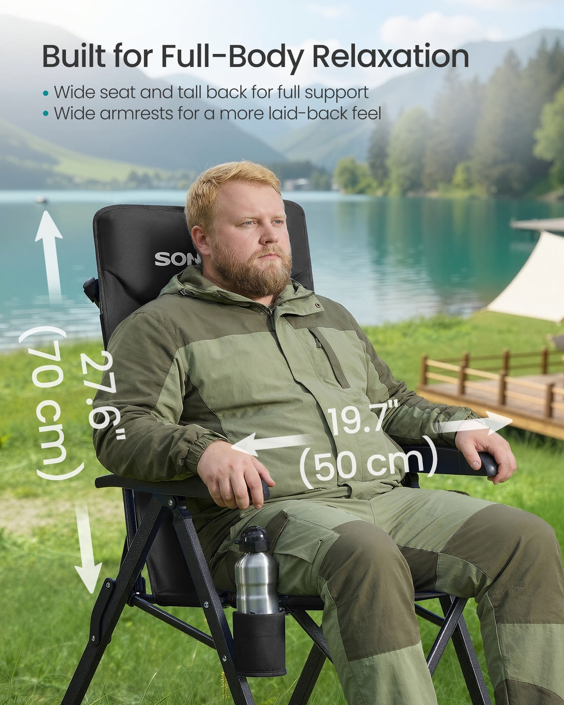 Reclining Camping Chair - 30L - Foam, Plastic, Steel - Padded Seat - Adjustable High Back
