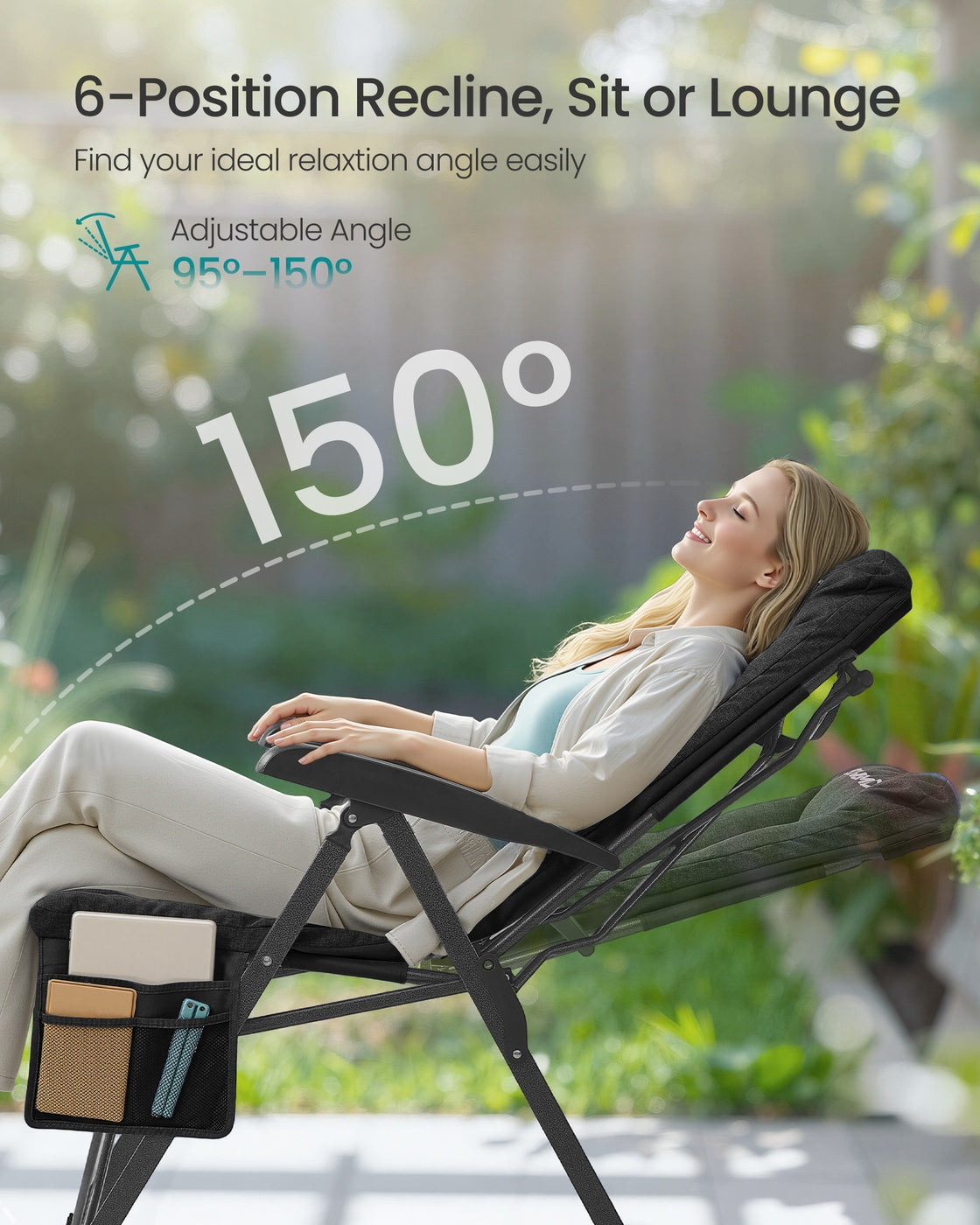 Reclining Camping Chair - 27.6L - Foam, Steel - Padded Seat - Adjustable High Back