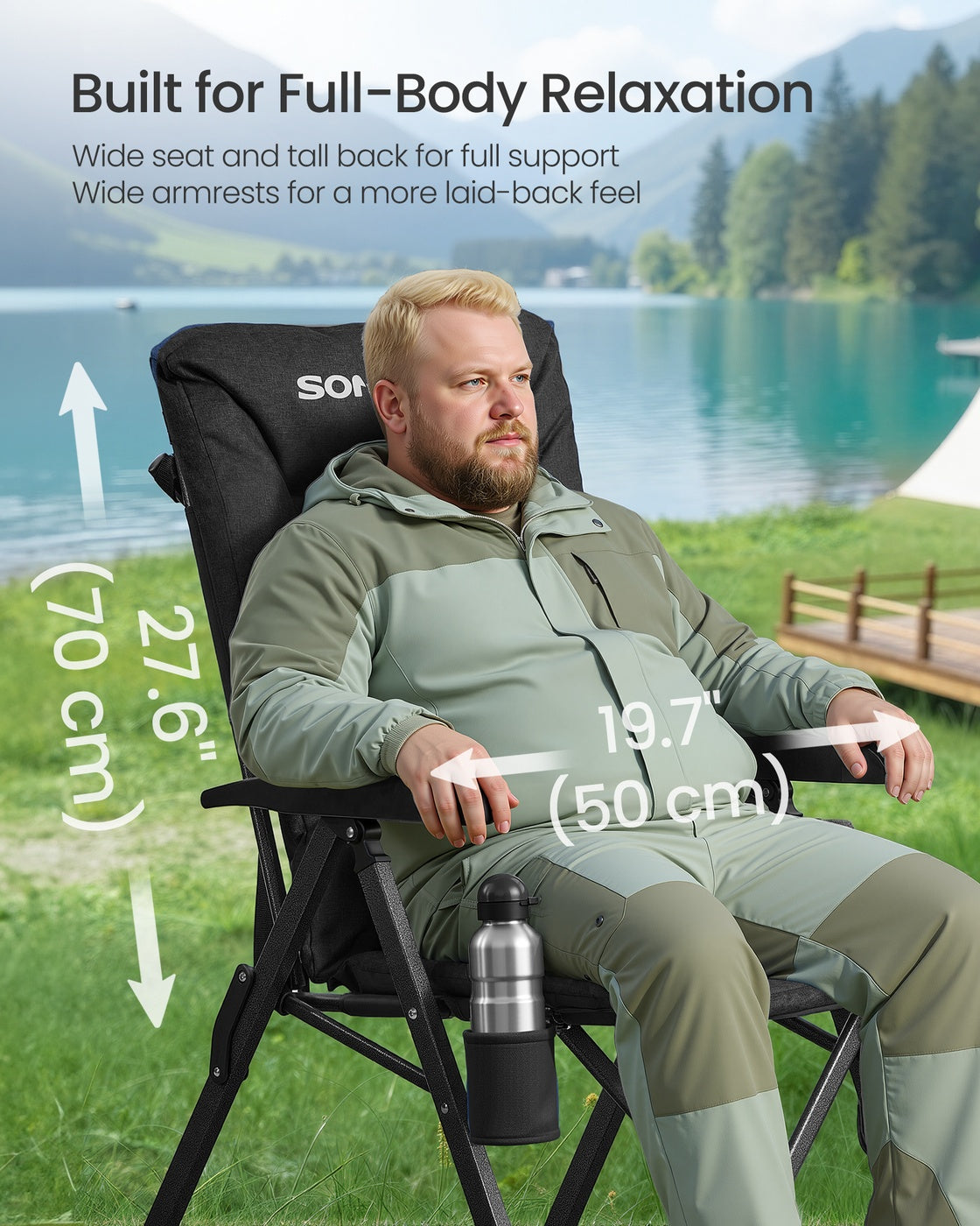 Reclining Camping Chair - 27.6L - Foam, Steel - Padded Seat - Adjustable High Back