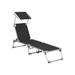 Foldable Sun Lounger Chair – Fabric – Black – Includes Sunshade