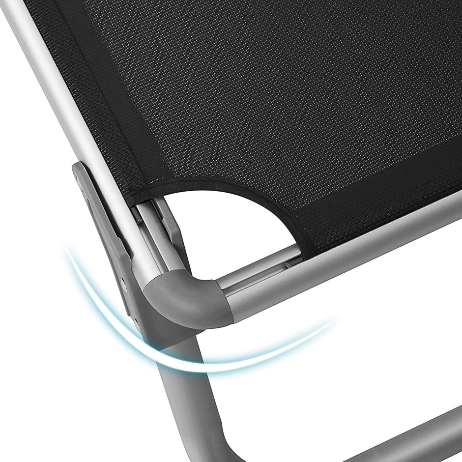 Foldable Sun Lounger Chair – Fabric – Black – Includes Sunshade