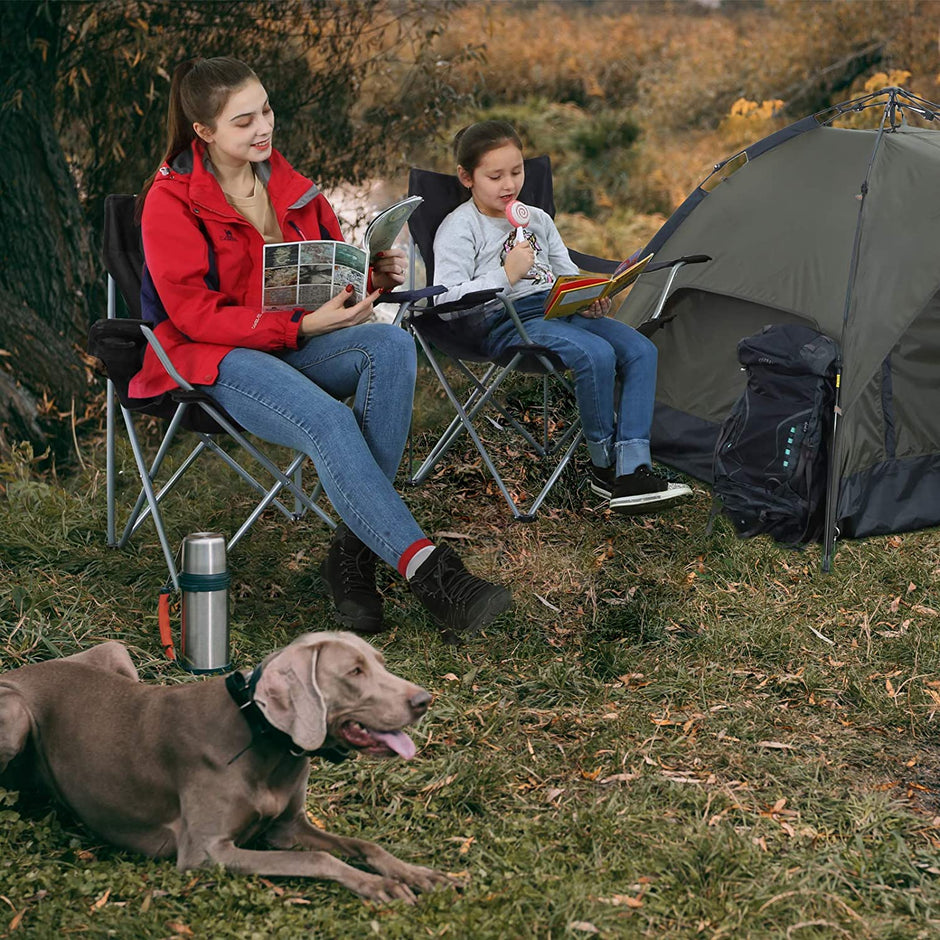 Set of 2 Folding Camping Chairs – Fabric – Dark Blue – Portable with Armrests and Cup Holder