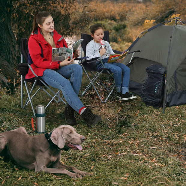 Set of 2 Folding Camping Chairs – Fabric – Dark Blue – Portable with Armrests and Cup Holder