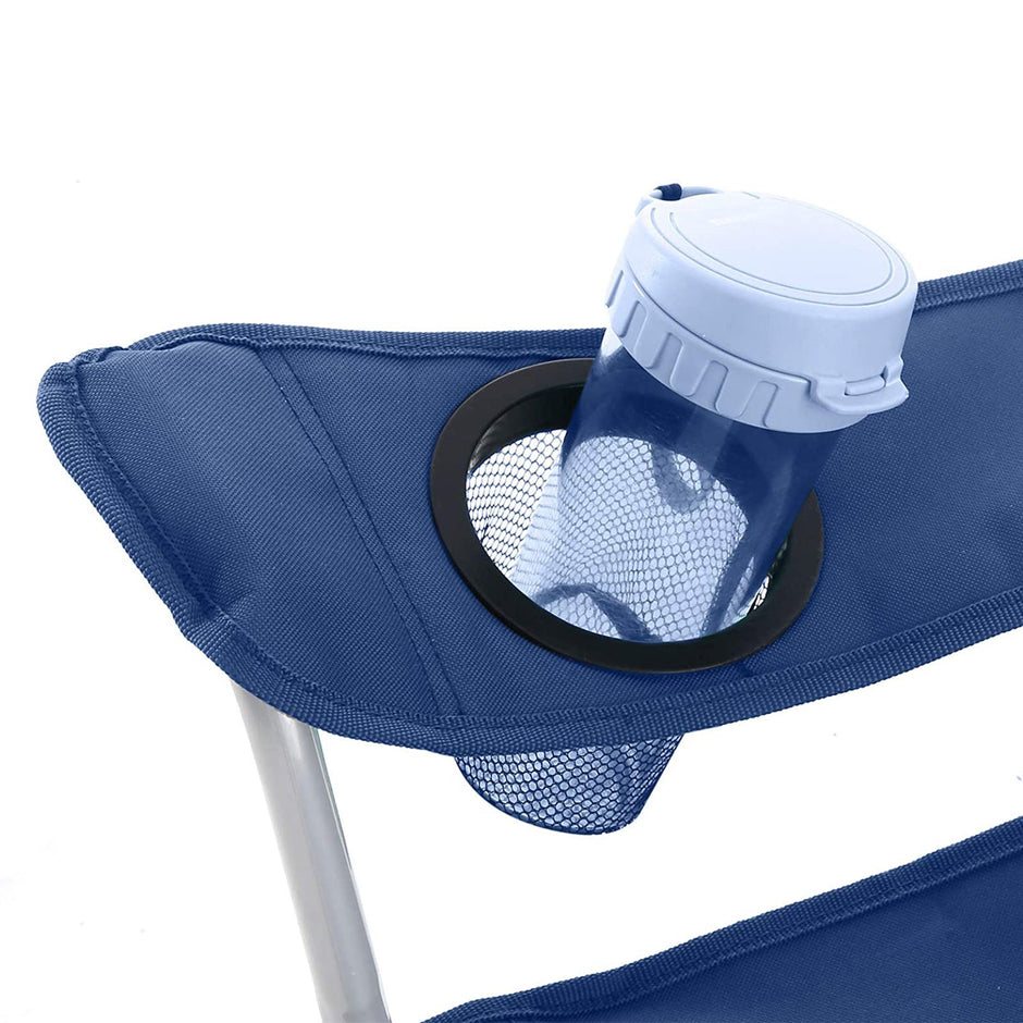 Set of 2 Folding Camping Chairs – Fabric – Dark Blue – Portable with Armrests and Cup Holder