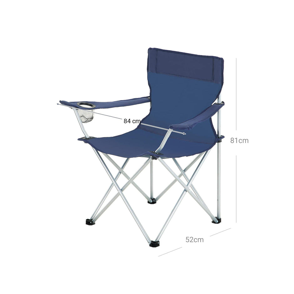 Set of 2 Folding Camping Chairs – Fabric – Dark Blue – Portable with Armrests and Cup Holder
