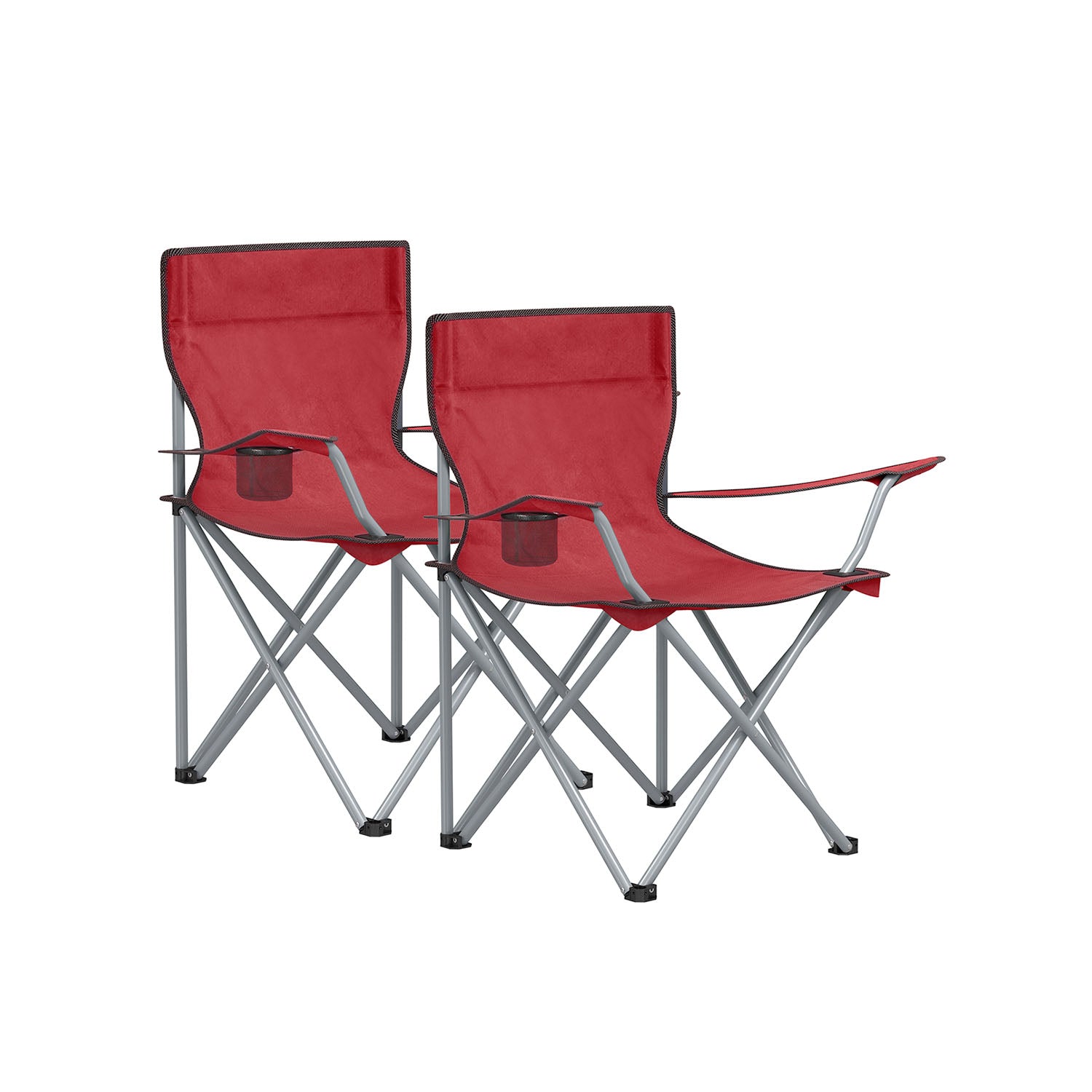 Set of 2 Folding Camping Chairs – Fabric – Dark Blue – Portable with Armrests and Cup Holder