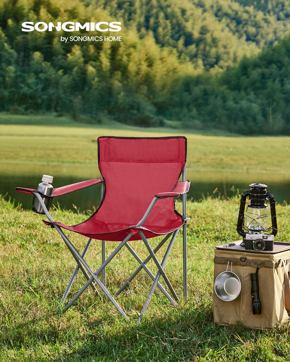 Set of 2 Folding Camping Chairs – Fabric – Dark Blue – Portable with Armrests and Cup Holder