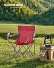 Set of 2 Folding Camping Chairs – Fabric – Dark Blue – Portable with Armrests and Cup Holder