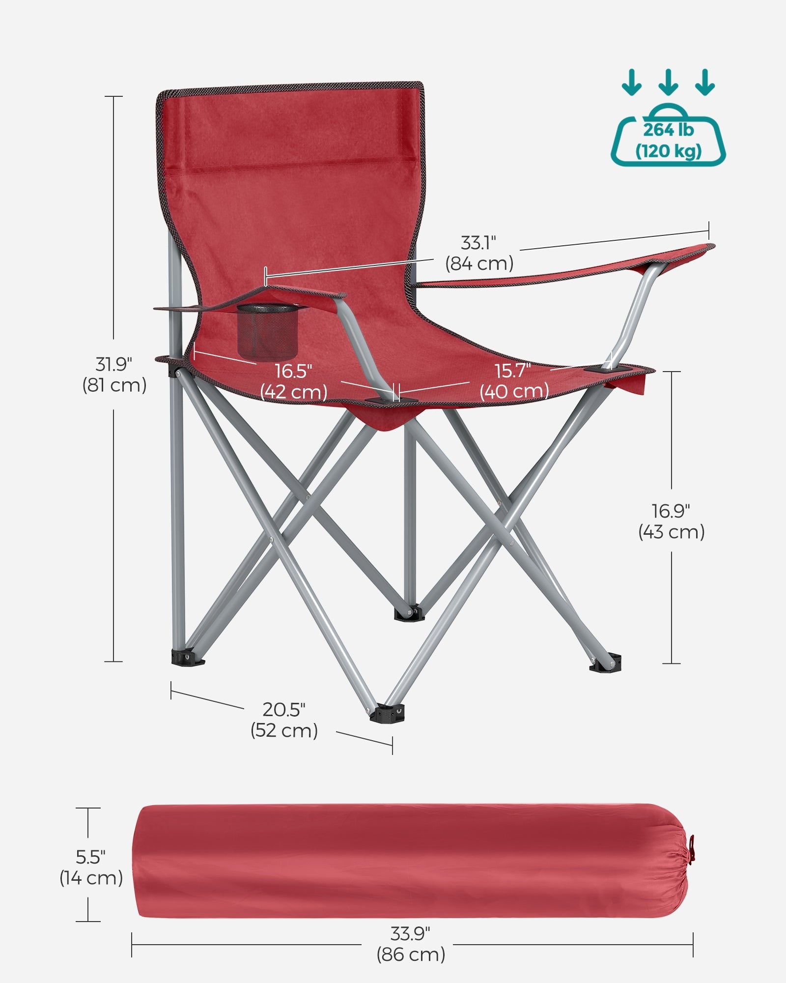 Set of 2 Folding Camping Chairs – Fabric – Dark Blue – Portable with Armrests and Cup Holder
