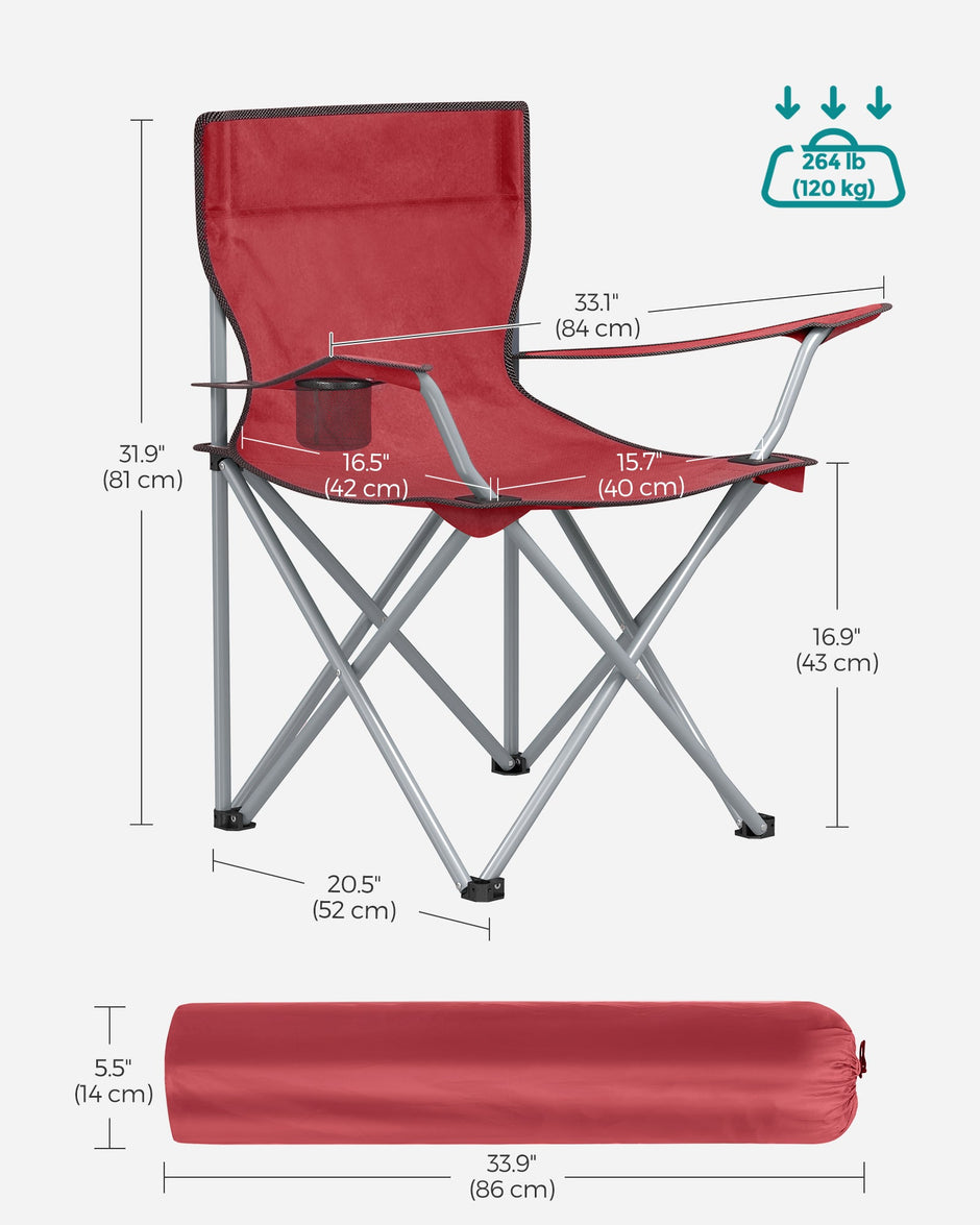 Set of 2 Folding Camping Chairs – Fabric – Dark Blue – Portable with Armrests and Cup Holder