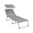 Folding Sun Lounger – Greige – Large Reclining Design with Adjustable Backrest and Sunshade