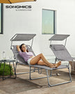 Folding Sun Lounger – Greige – Large Reclining Design with Adjustable Backrest and Sunshade