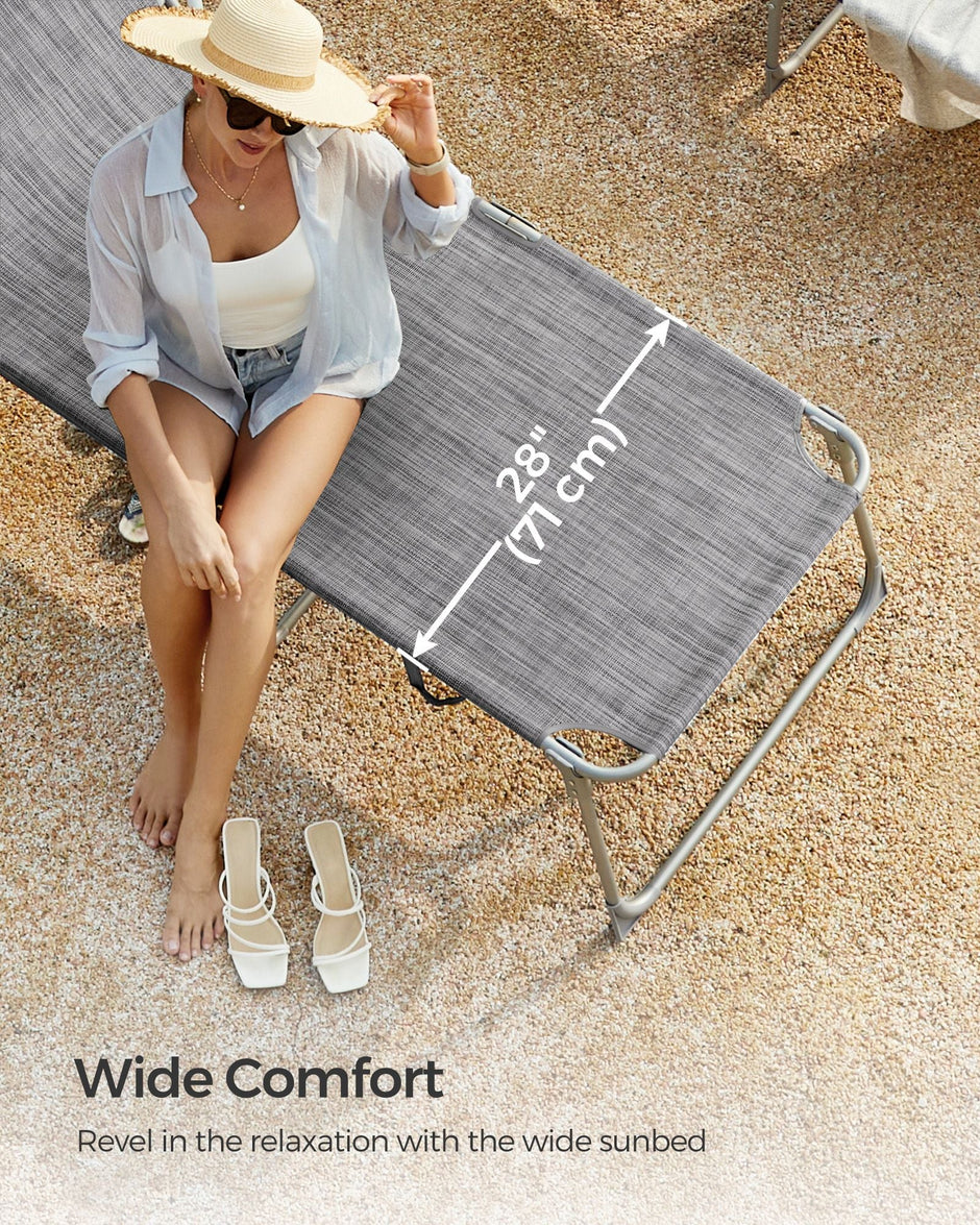Folding Sun Lounger – Greige – Large Reclining Design with Adjustable Backrest and Sunshade