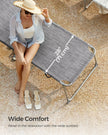 Folding Sun Lounger – Greige – Large Reclining Design with Adjustable Backrest and Sunshade