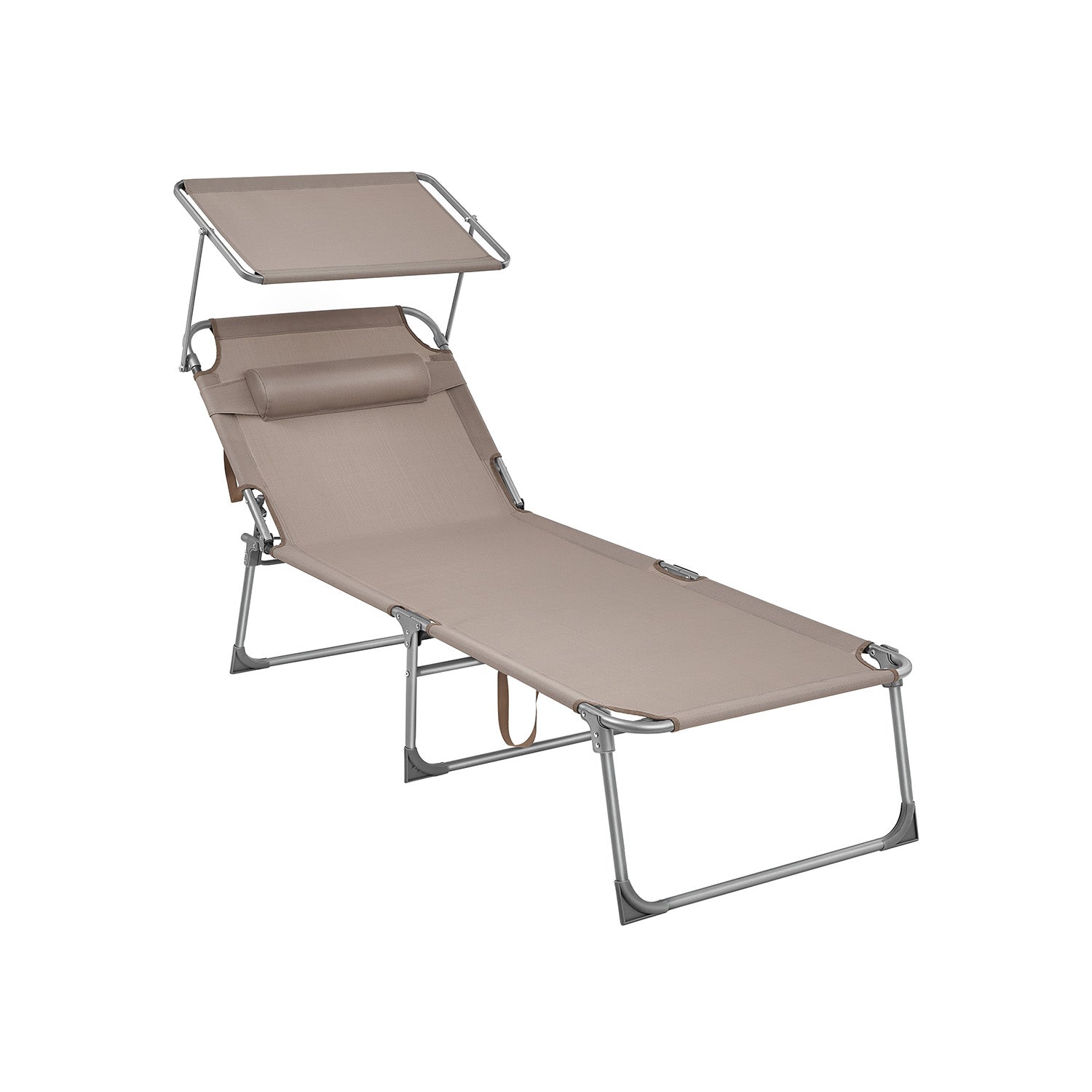 Large Reclining Sun Chair – Fabric – Grey – Adjustable Backrest with Sunshade Headrest