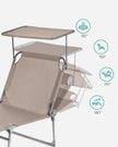 Large Reclining Sun Chair – Fabric – Grey – Adjustable Backrest with Sunshade Headrest