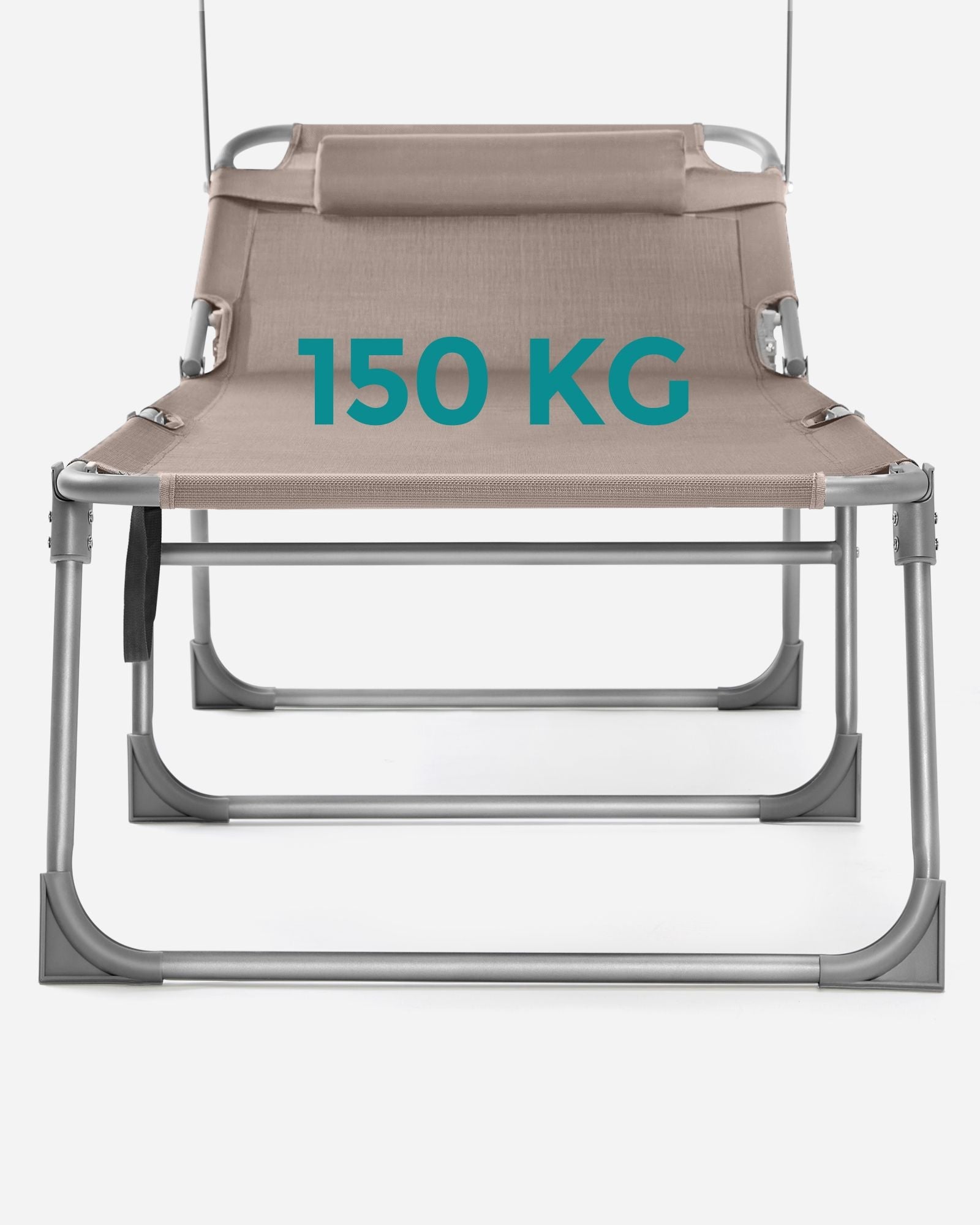 Large Reclining Sun Chair – Fabric – Grey – Adjustable Backrest with Sunshade Headrest