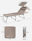 Large Reclining Sun Chair – Fabric – Grey – Adjustable Backrest with Sunshade Headrest