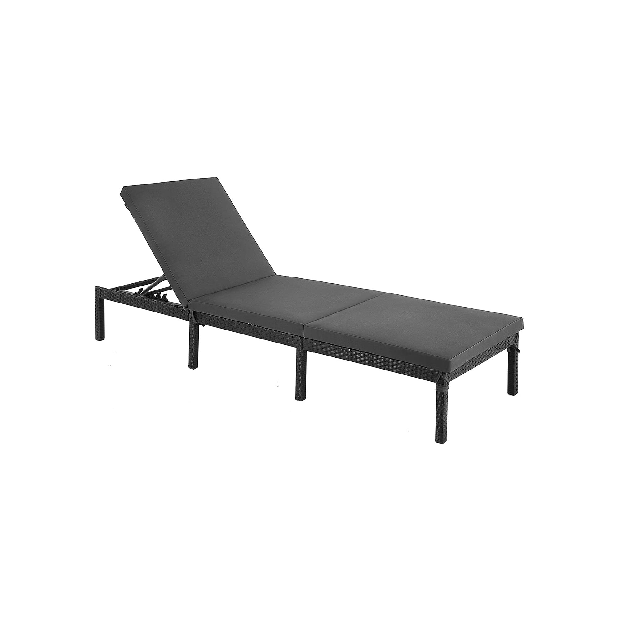 Sun Lounger – Rattan-Like – Smoky Grey and Black – Reclining Backrest with Thick Mattress