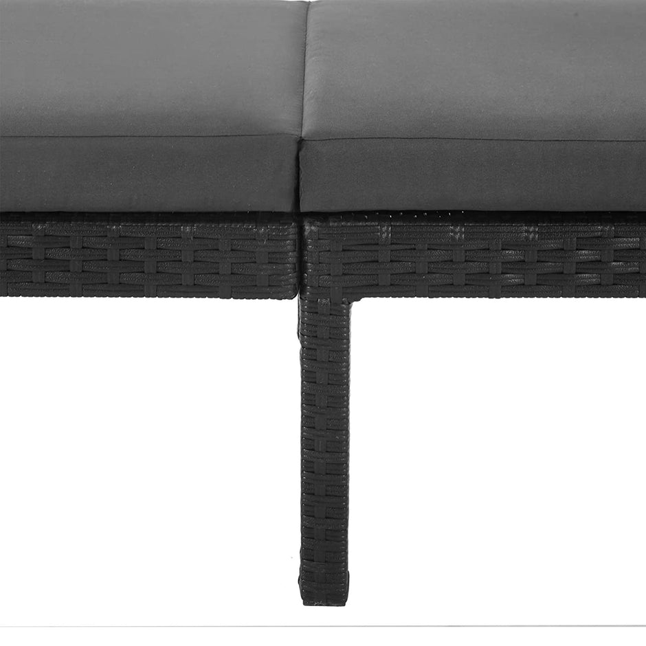 Sun Lounger – Rattan-Like – Smoky Grey and Black – Reclining Backrest with Thick Mattress