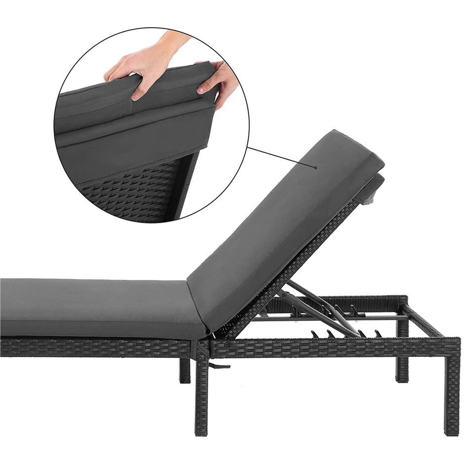 Sun Lounger – Rattan-Like – Smoky Grey and Black – Reclining Backrest with Thick Mattress