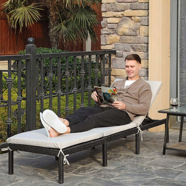 Sunbed – Rattan-Like Surface – Smoky Grey and Black – Reclining Backrest with 5 cm Thick Mattress