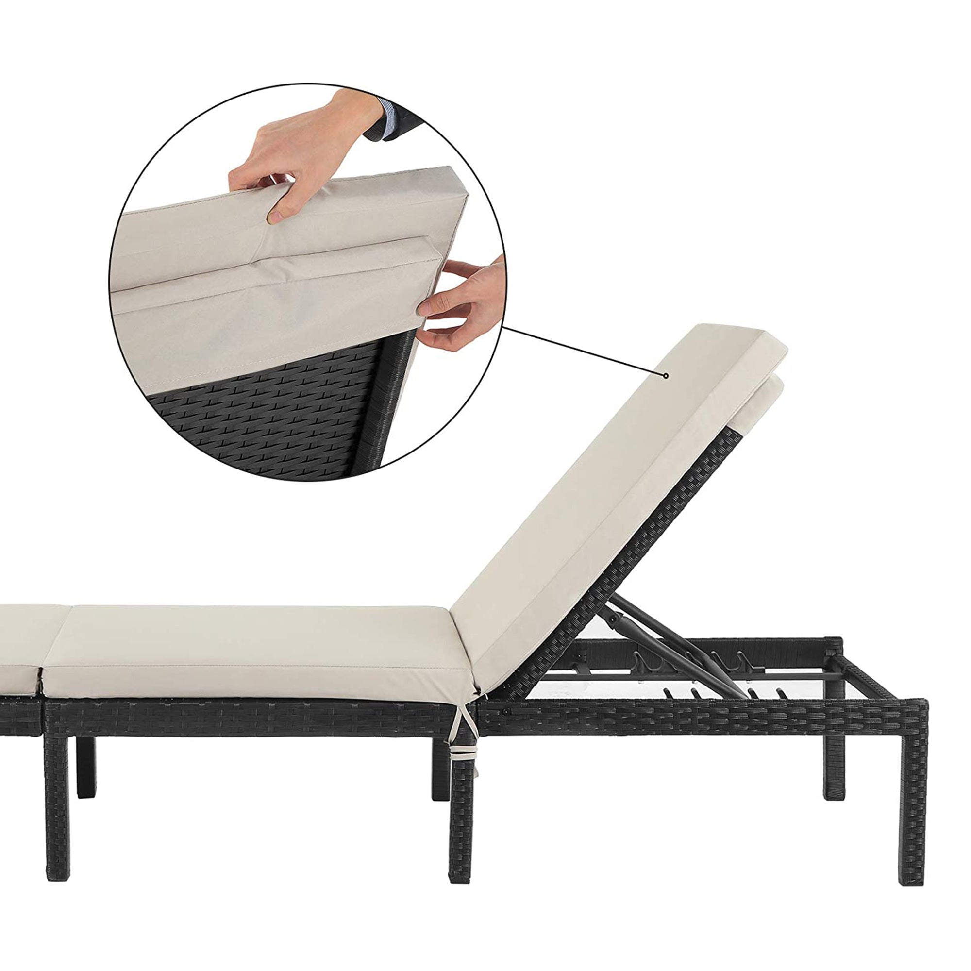 Sunbed – Rattan-Like Surface – Smoky Grey and Black – Reclining Backrest with 5 cm Thick Mattress