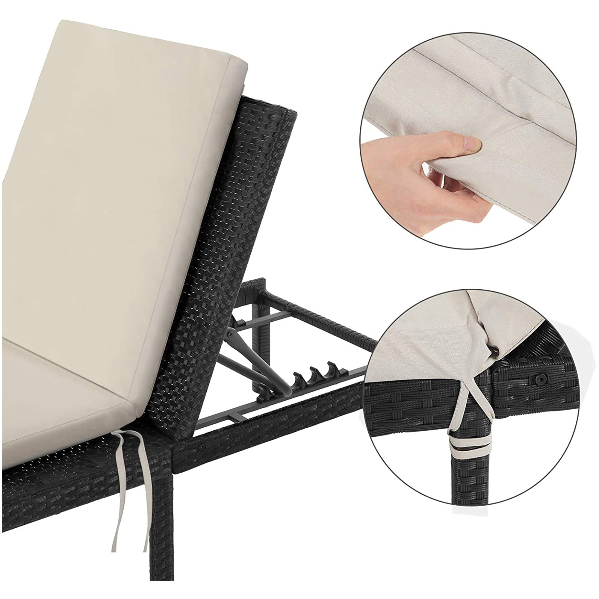 Sunbed – Rattan-Like Surface – Smoky Grey and Black – Reclining Backrest with 5 cm Thick Mattress