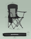 Camping Chairs Set of 2 – Fabric – Ink Black – High Backrest, Adjustable Armrests, Cup Holder