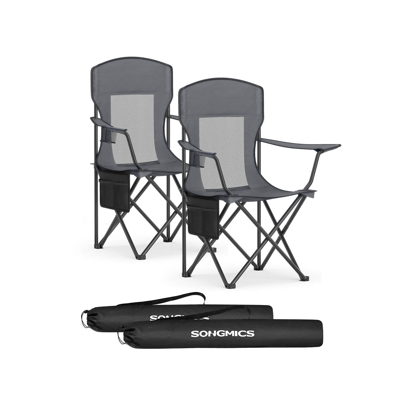 Camping Chairs Set of 2 – Fabric – Slate Grey – High Backrest, Adjustable Armrests, Cup Holder