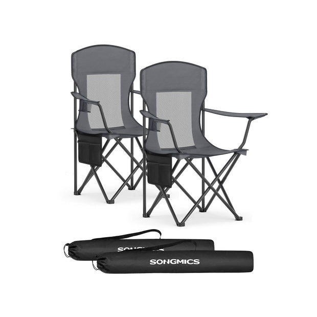 Camping Chairs Set of 2 – Fabric – Harbor Blue – High Backrest, Adjustable Armrests, Cup Holder