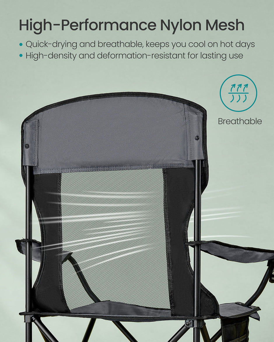 Camping Chairs Set of 2 – Fabric – Slate Grey – High Backrest, Adjustable Armrests, Cup Holder