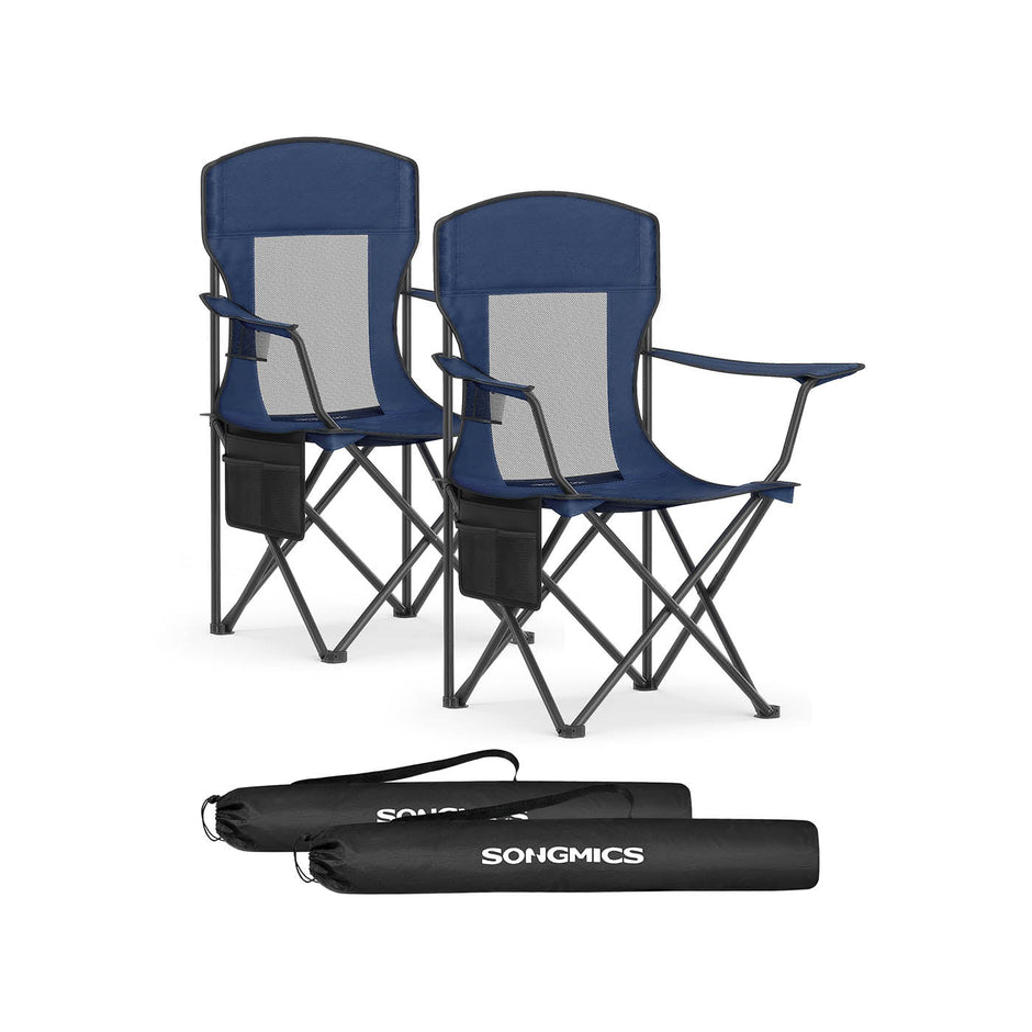 Camping Chairs Set of 2 – Fabric – Harbor Blue – High Backrest, Adjustable Armrests, Cup Holder