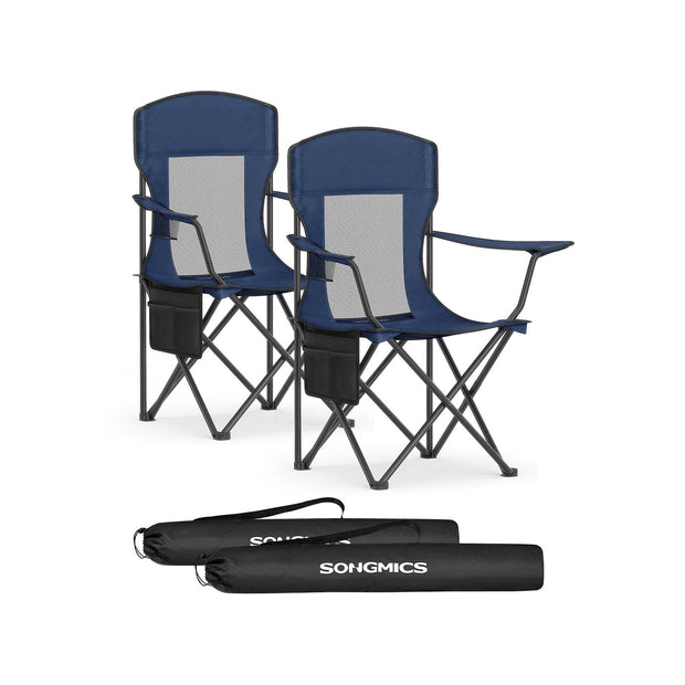 Camping Chairs Set of 2 – Fabric – Harbor Blue – High Backrest, Adjustable Armrests, Cup Holder