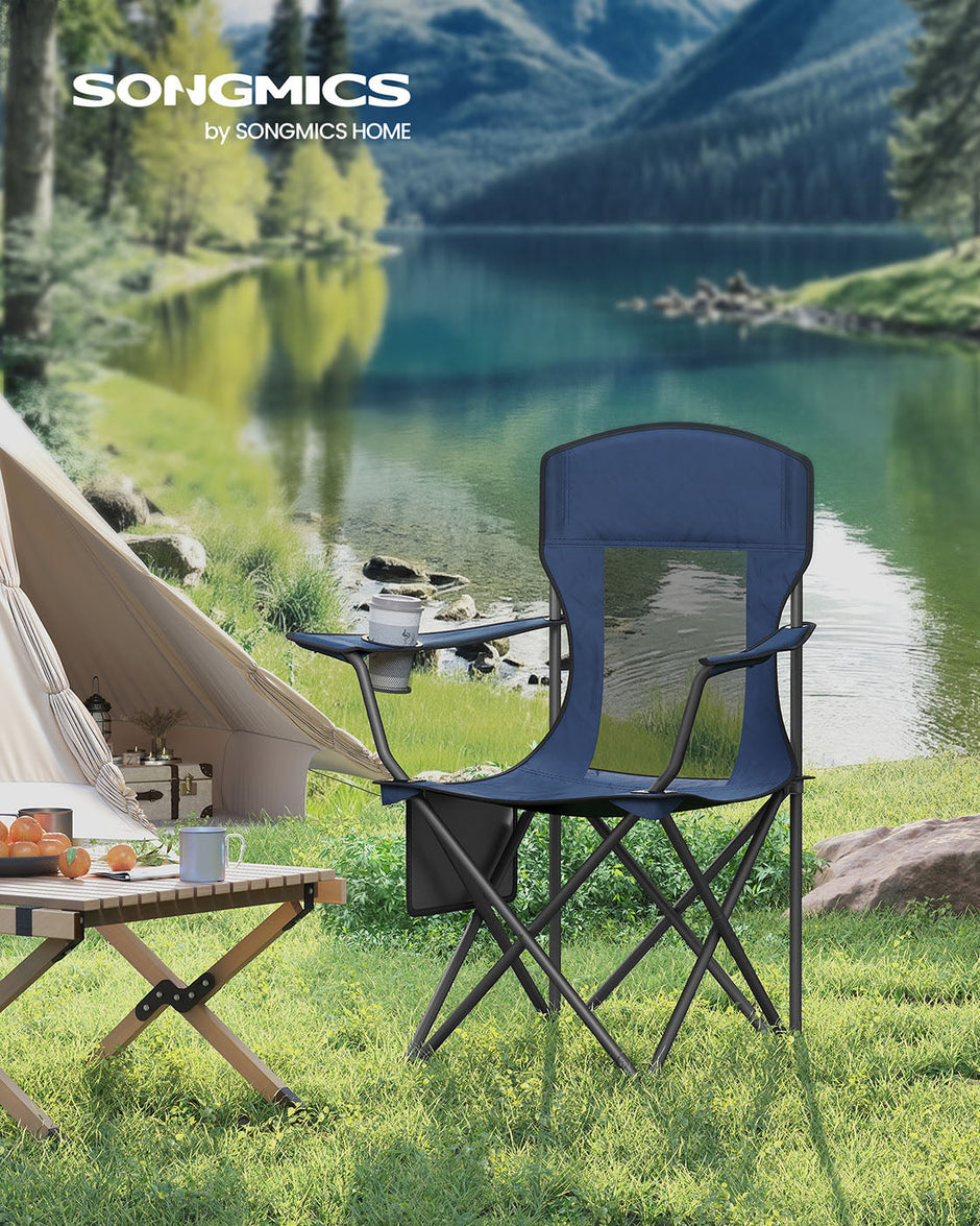 Camping Chairs Set of 2 – Fabric – Harbor Blue – High Backrest, Adjustable Armrests, Cup Holder