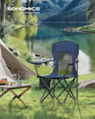 Camping Chairs Set of 2 – Fabric – Harbor Blue – High Backrest, Adjustable Armrests, Cup Holder