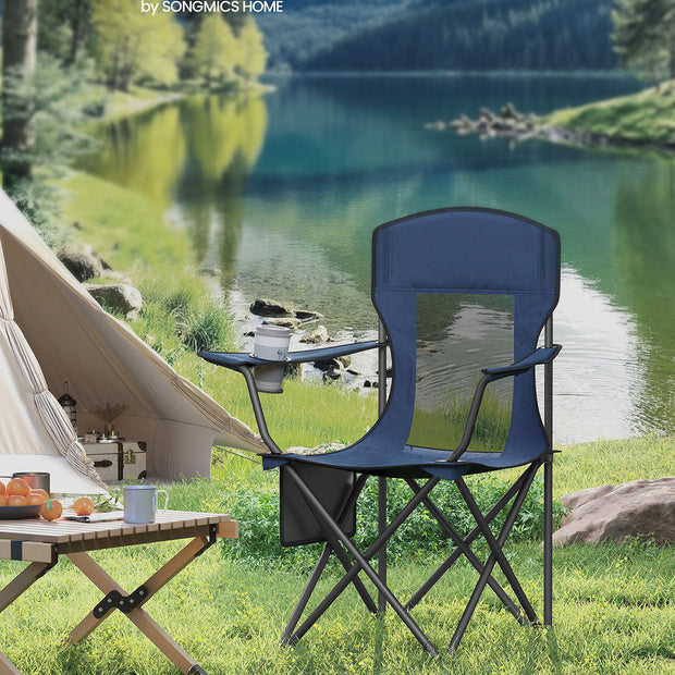 Camping Chairs Set of 2 – Fabric – Harbor Blue – High Backrest, Adjustable Armrests, Cup Holder