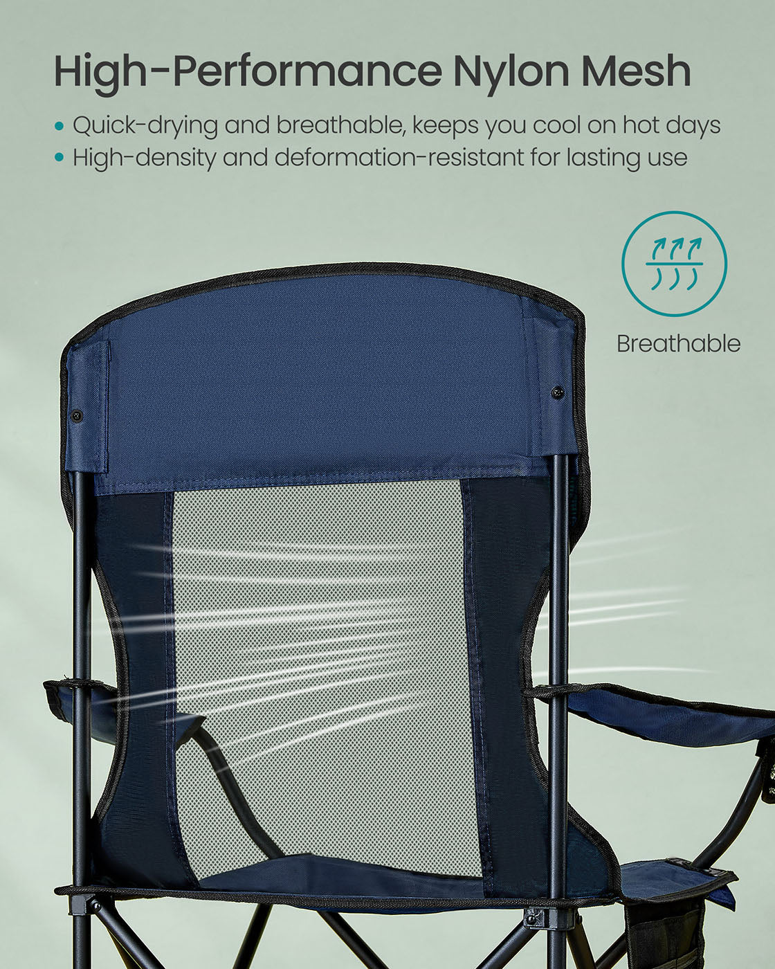 Camping Chairs Set of 2 – Fabric – Harbor Blue – High Backrest, Adjustable Armrests, Cup Holder
