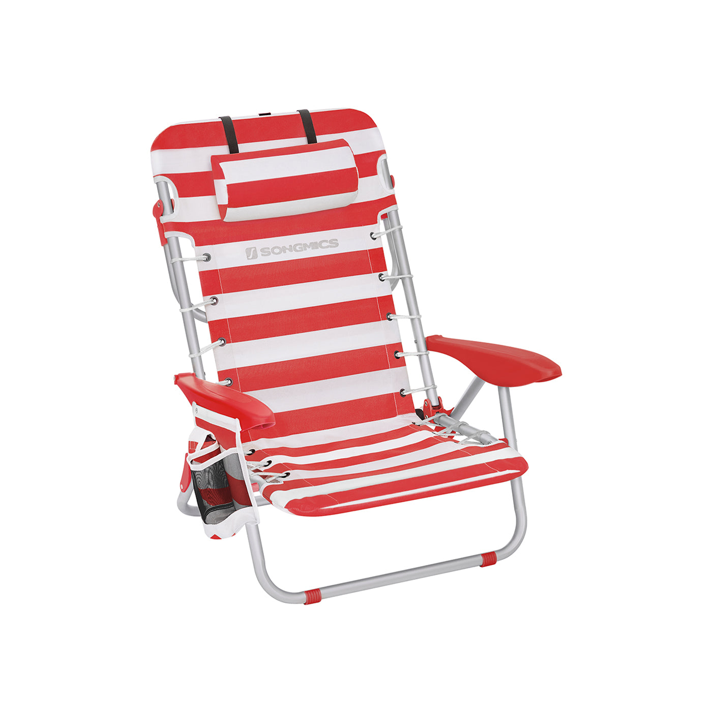 Folding Camping Chair – Aluminium – Red and White – Portable with Pillow and Reclinable Feature