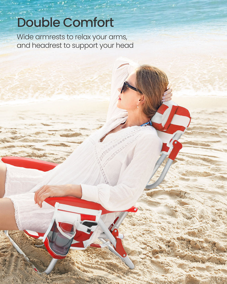 Folding Camping Chair – Aluminium – Red and White – Portable with Pillow and Reclinable Feature