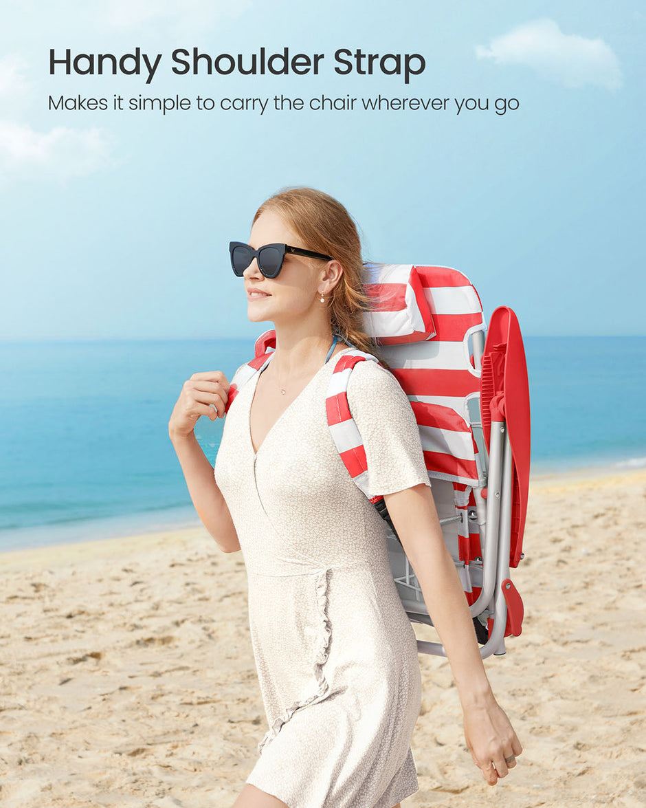 Folding Camping Chair – Aluminium – Red and White – Portable with Pillow and Reclinable Feature
